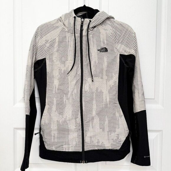 Women The North Face Small White Black Stripes Jacket Size Medium/Large - Picture 1 of 6